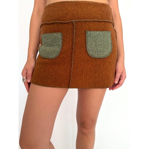 y2k vintage Beebop & Wally brown green boho fairy grunge felted short mini skirt - Picture 5 of 7